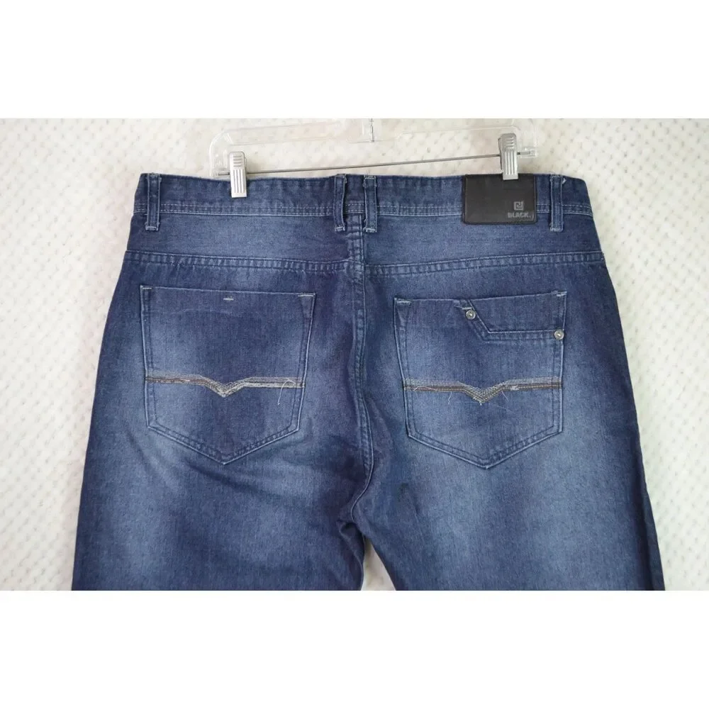 CJ Black Men's 38x32 Slim Fit Dark Wash Distressed Tapered Jeans